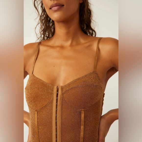 NWT Free People Intimately Bronze Shimmer Night Rhythm Bodysuit - Picture 3 of 13